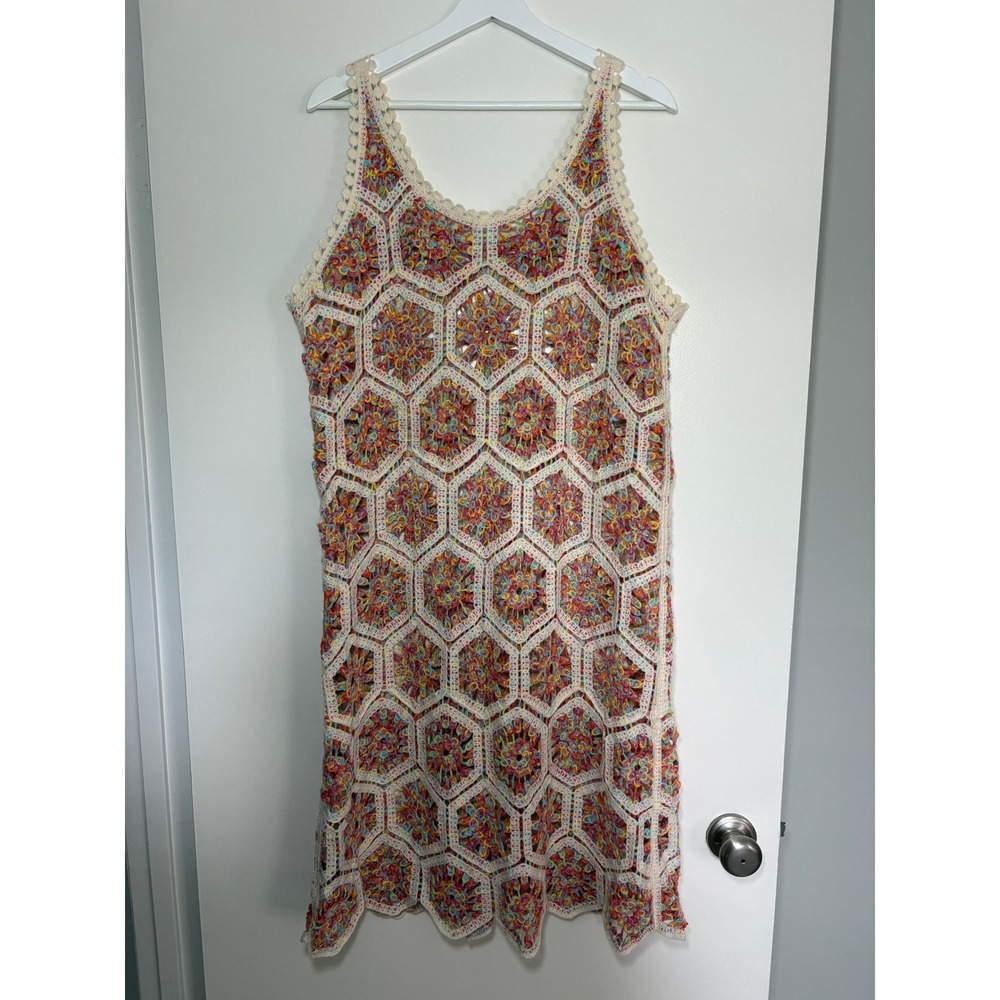 POL Crochet Hexagon Dress One Size Multicolor Boho Rainbow Geometric Knit